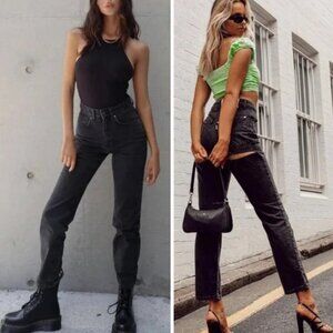 NWT THE RAGGED PRIEST Butt Cut High Waisted Straight Jean Sz 28 Charcoal Black